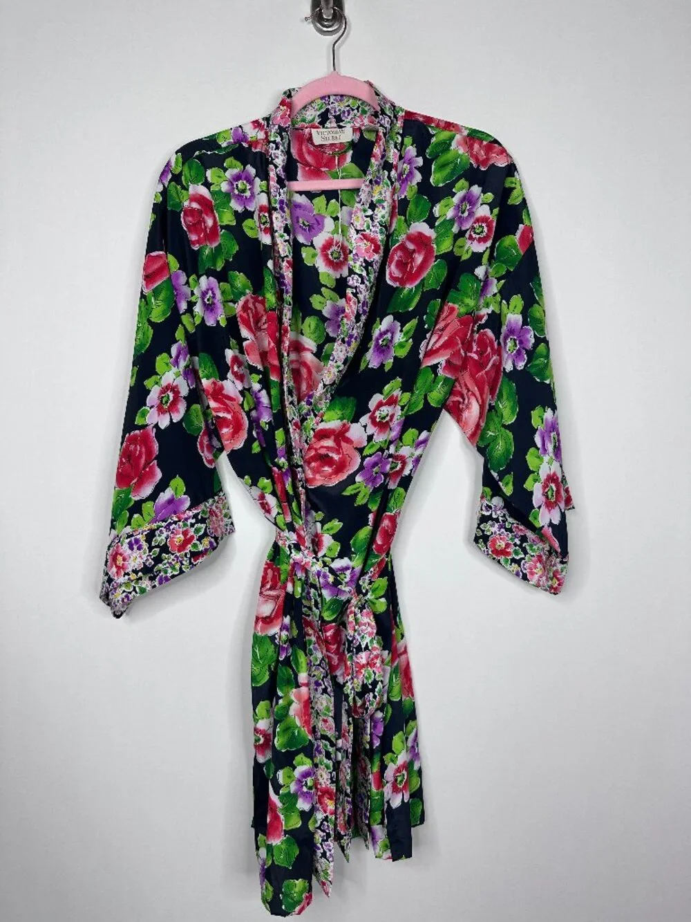 VTG Victoria's Secret Gold Label Floral Print Kimono Robe Belt One Size #A2634